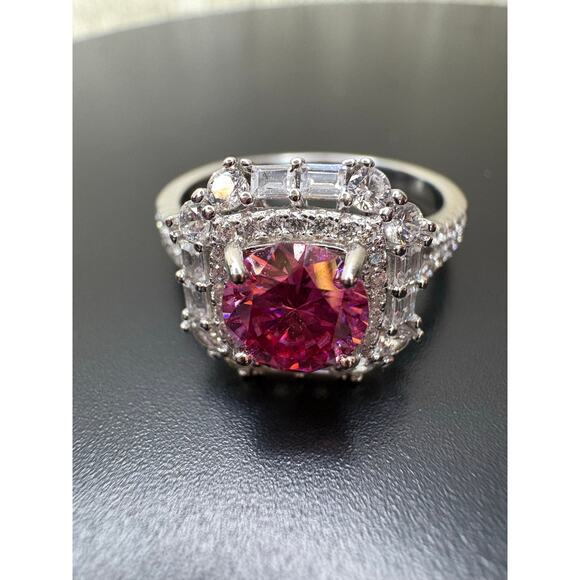 New 2ct Pink & White Moissanite Ring in 925 Silver -Sz. 8.25 - Picture 10 of 12